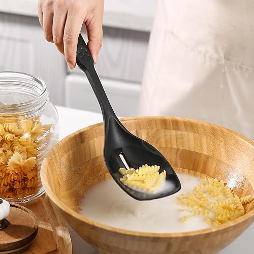 Miniatura 8 de Cuchara de cocina de silicona con marcas de medición, borde plano y fragmentado para cocinar, servir, raspar y remover, alta resistencia al calor y