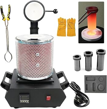 Gold Melting Furnace, 1+2+3 KG Electric Digital Smelting Furnace 1600W 2102F Smelter Kiln Kit Casting Refining Jewelry Precious Metals Gold Silver Copper Aluminum