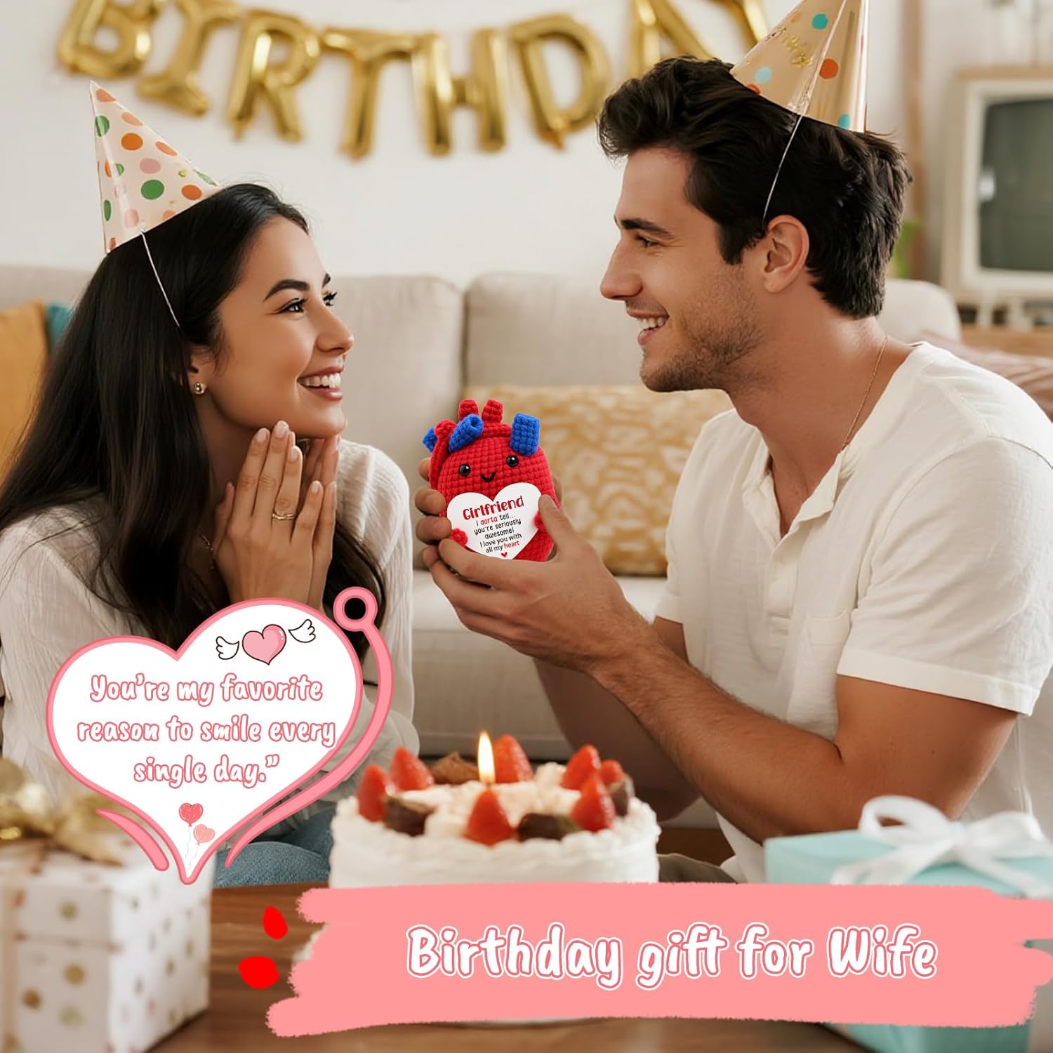 OCCdesign Mini Birthday Gift for Wife Women from Husband Men Handmade Crochet Cheer Up Heart Funny Romantic Wedding Anniversary Valentines Long Distance Relationship Gifts for Women Her - Image 8