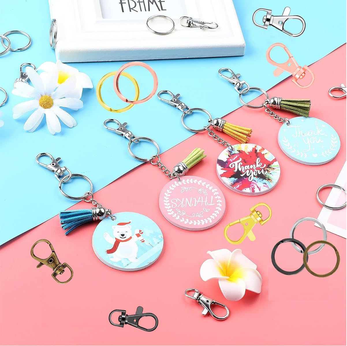 100 Pcs Keychain Hooks with Key Rings, Keychain Clip Hooks with Rings for Lanyard Jewelry Making DIY Crafts(50 Pcs Metal Lobster Claw Clasps + 50 Pcs Flat Key Rings) (Black) - Image 5