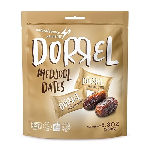 Miniatura 77 de DORREL - Dátiles cubiertos de chocolate negro belga (Medjool) con relleno de cacahuetes salados, aperitivo de chocolate vegano de alta energía