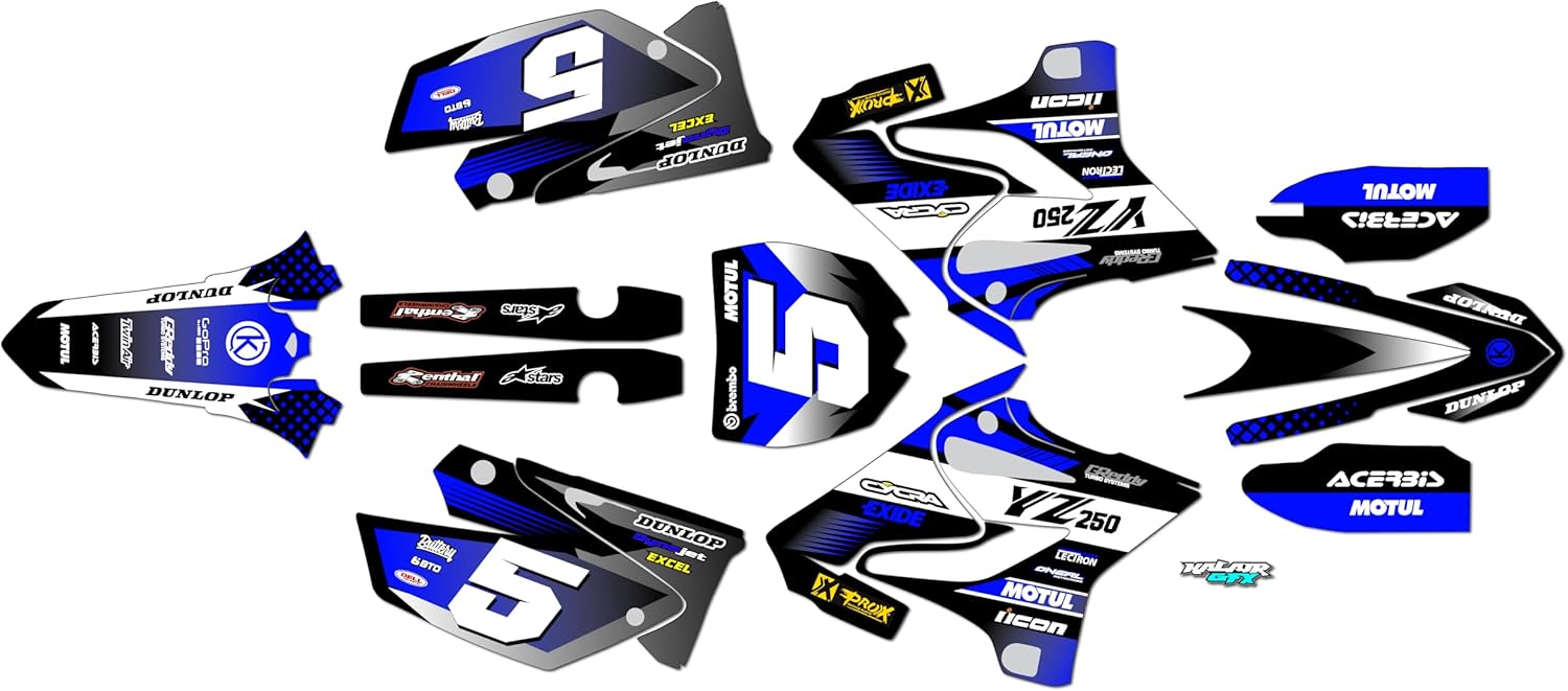 Graphics Kit for Yamaha YZ 250 CYCRA POWERFLOW RESTYLED Plastics (2002-2014) Turbo Series Blue 21 Mil - Dirt bike Custom Racing Graphics Decals Stickers Kit, no-plastics