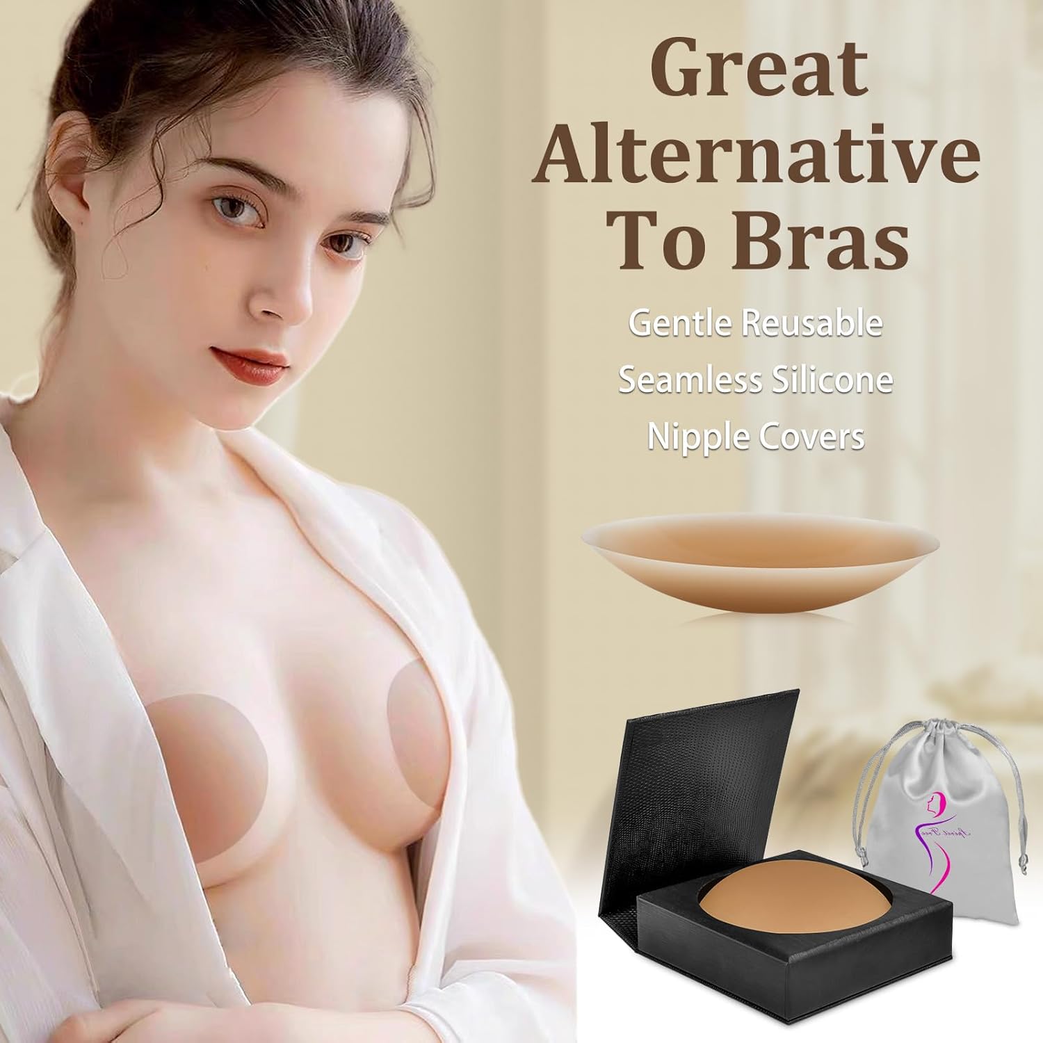 Shintrend Nipple Covers for Women 2 Pairs - Reusable Waterproof Silicone Pasties, Seamless Sticky Adhesive Boob Covers - Image 2