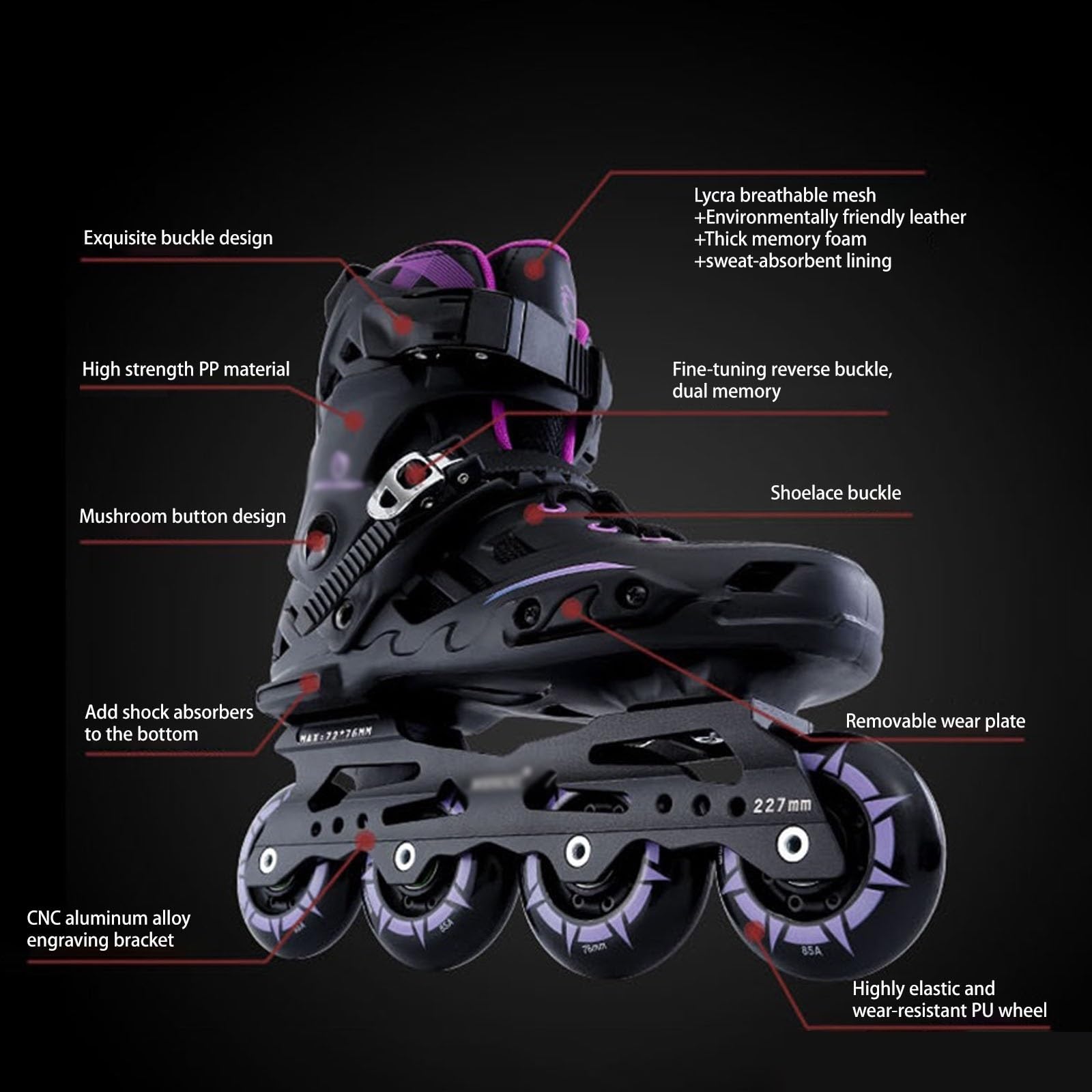 Roller en Ligne pour Filles Et Garçons, Roller Enfant pour Femmes Et Hommes Adultes Patin A Roulette Réglables pour Débutants, Rue Et Patinoire