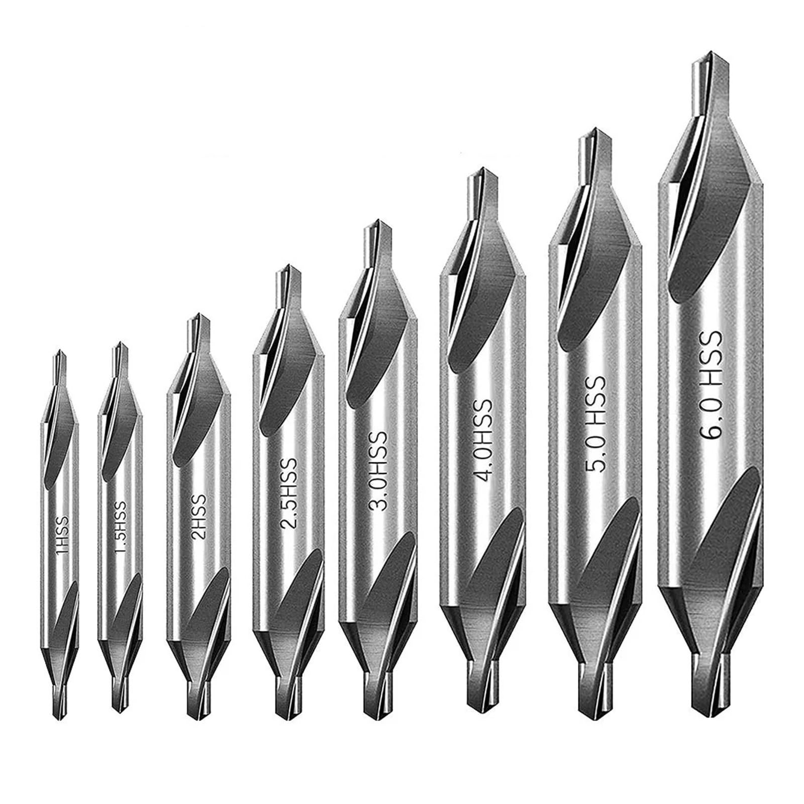Brocas de centrado para tornos y fresadoras HSS, Kit de brocas de centrado de 60 grados, herramientas de avellanado for torno, for trabajar metales. Varios tamaños.(8PCS/SET)