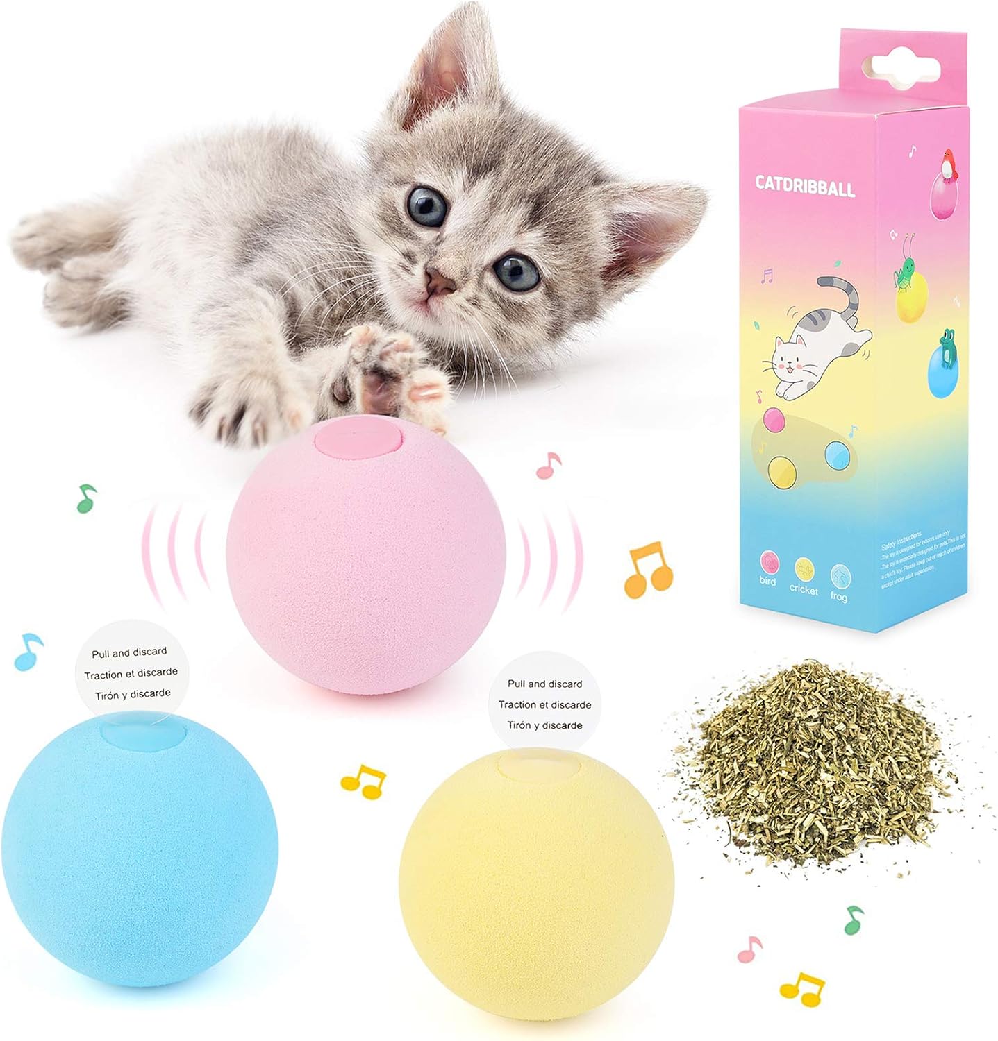 Dorakitten Catnip Toy - 3PCS Catnip Balls for Cats,Interactive Pet Balls Toys Indoor for Kitten ,Refillable Catnip Funny Sound Cat Toys…
