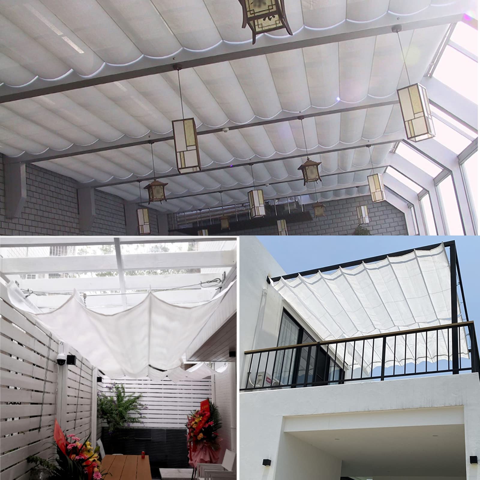 Patio Wasserdichte Einziehbare Pergola-Abdeckung – 90x30 Cm, Beige, UV-Schutz 95%, Mit Zubehör