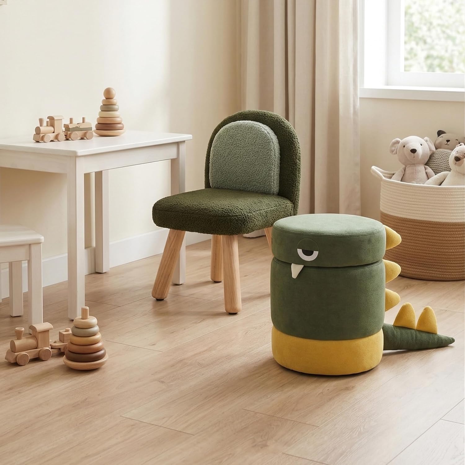 Kid Chairs Sherpa Toddler Chairs Comfy Kids Desk Chair, Wood Toddler Couch Sofa, Soft Kid Reading Chair with Padded Back, Boy Girls Chair for Deskk, Desk Chair for Kids Bedroom/Playroom, Green