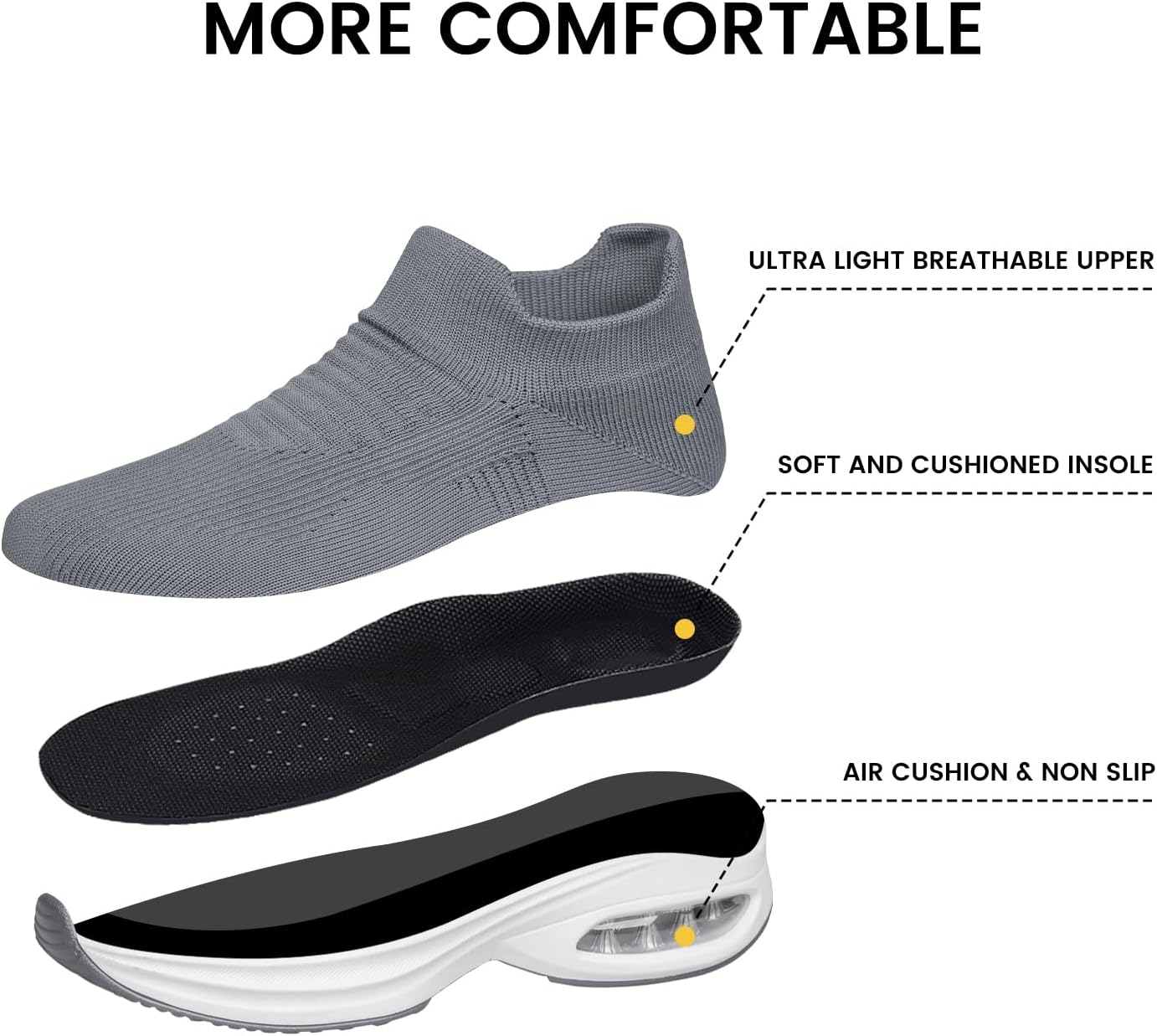 BQQ Mens Walking Shoes Sock Casual Fashion Sneakers Comfortable Slip On Air Cushion Workout Athletic Gym Running Shoes - Image 4