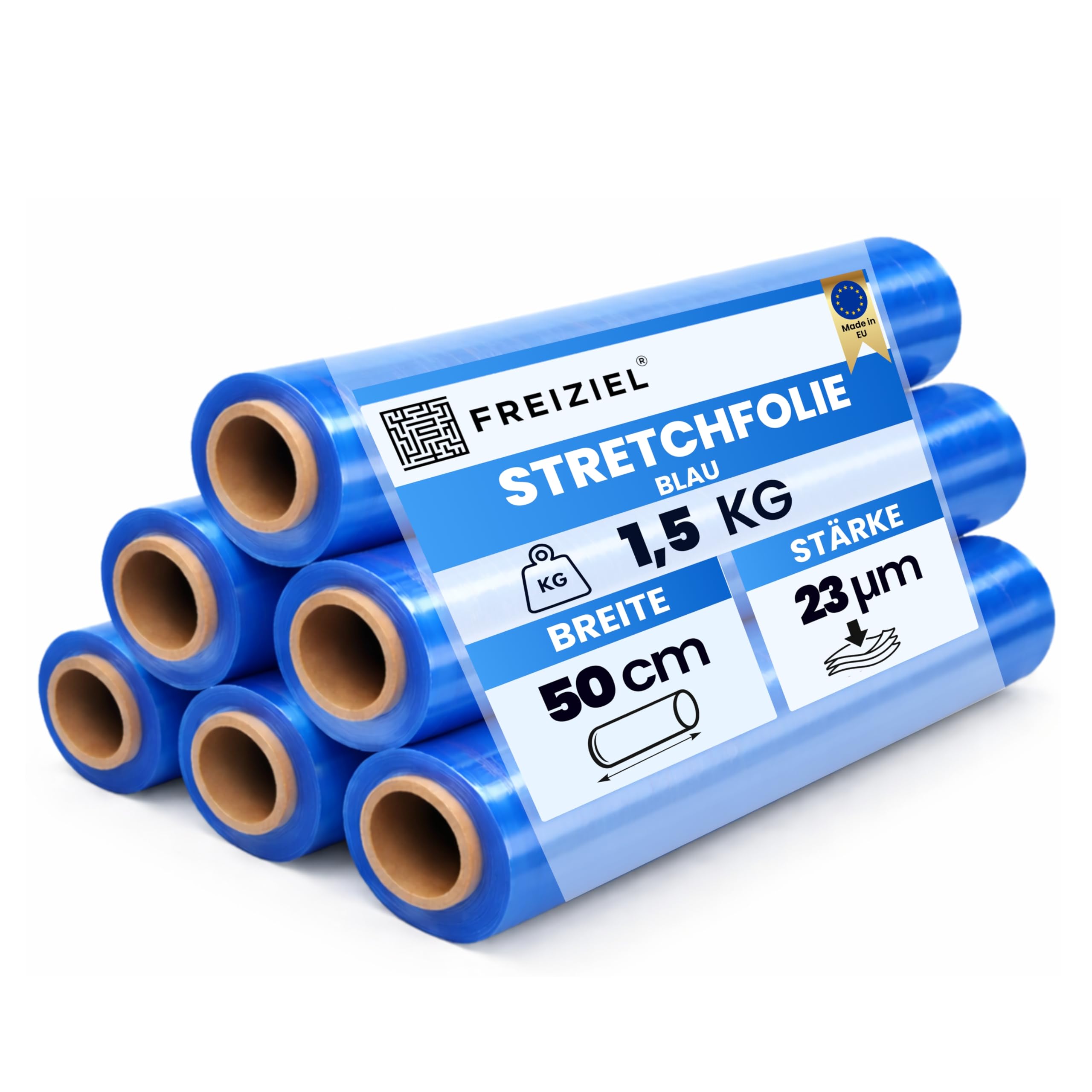 6 Rollen Beste-Folie Stretchfolie 23my 500mmx120m - 1,5 Kg verschiede Farben Palettenfolie Handfolie Wickelfolie (blau)