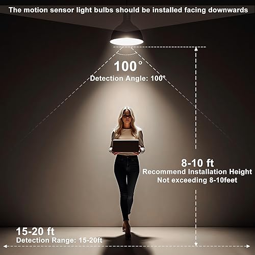 Miniatura 5 de 7117 Bombillas con sensor de movimiento, 13 W (equivalente a 100 vatios), bombilla LED de seguridad activada por movimiento, luz diurna A19 E26 de