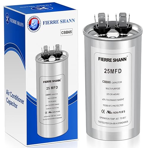 Miniatura 16 de Condensador de 50 uF/MFD para CA, 370 o 440 VCA CBB65 Condensadores redondos de doble carrera para funcionamiento del motor de CA, arranque