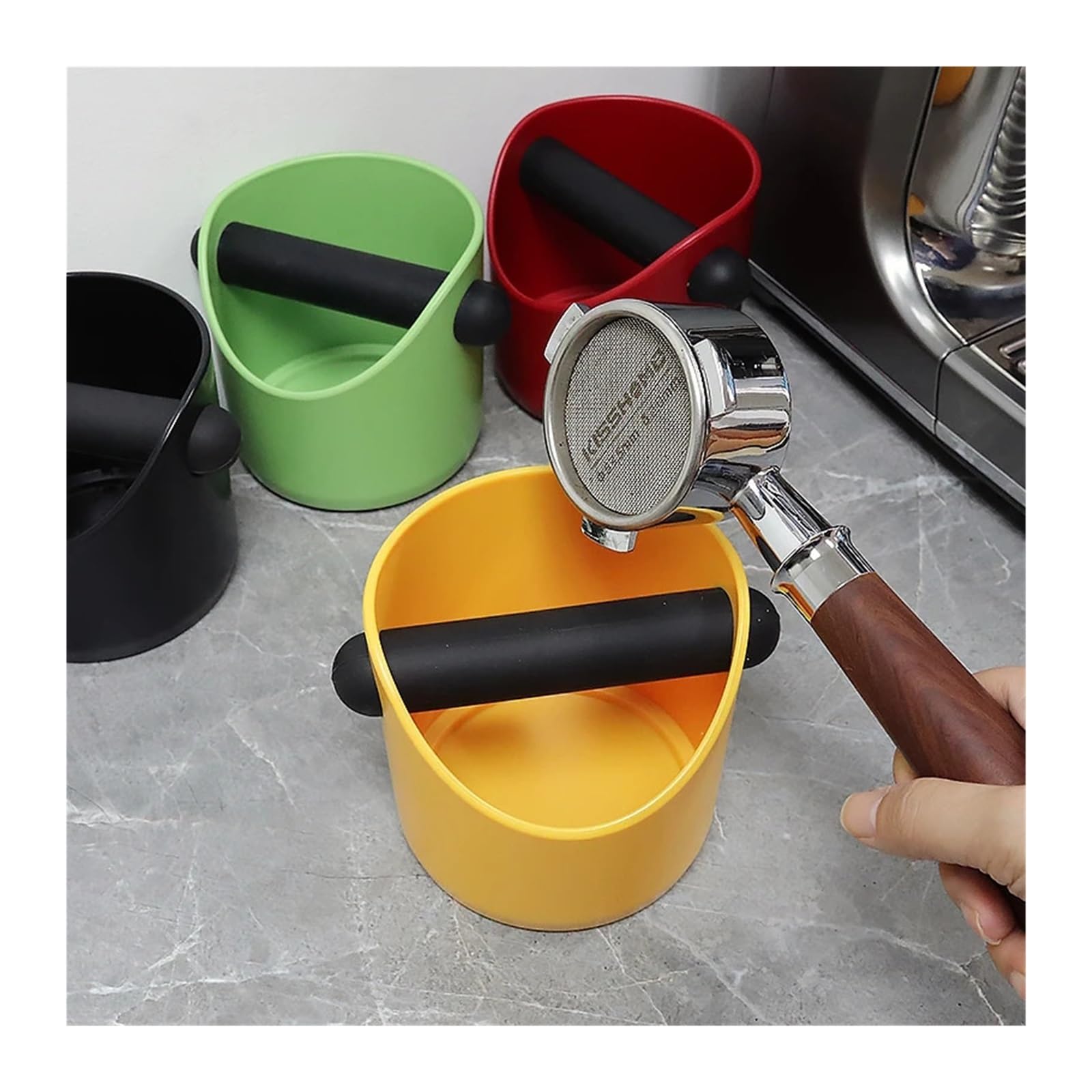 Genérico Knock Box Contenedor de posos café, contenedor basura antideslizante, Compatible con accesorios Bar y cafetería, herramientas Barista(A Black 450ml)