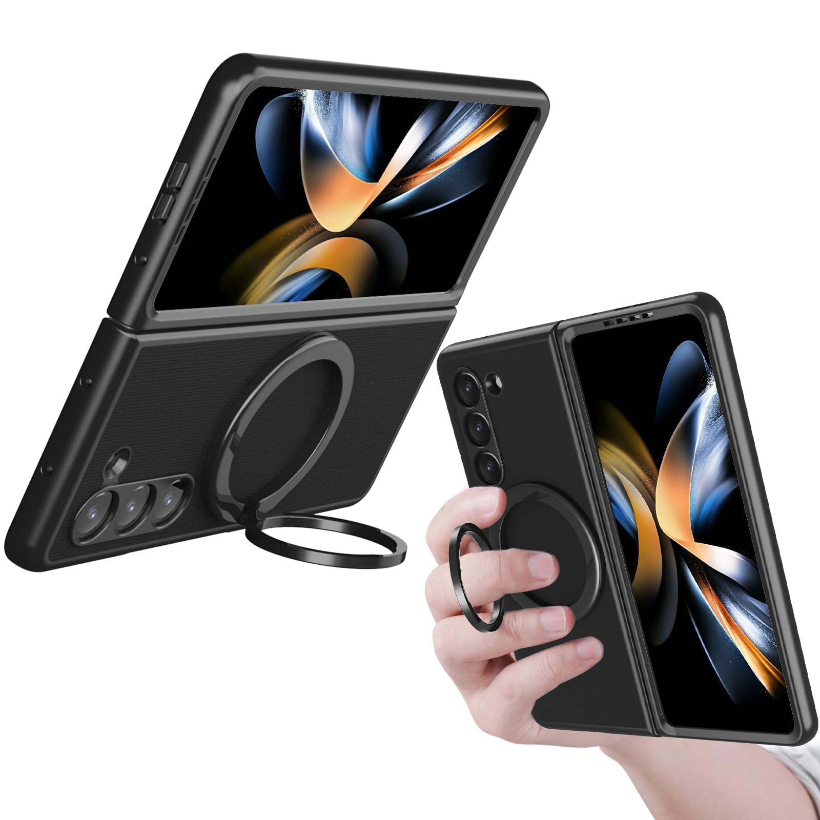 KASTWAVE Magnetic Case for Samsung Galaxy Z Fold 5 [with 2 Tempered Films and 360° Rotating Magnetic Ring, Compatible with MagSafe] Ultra Thin Matte PC Protective Cover