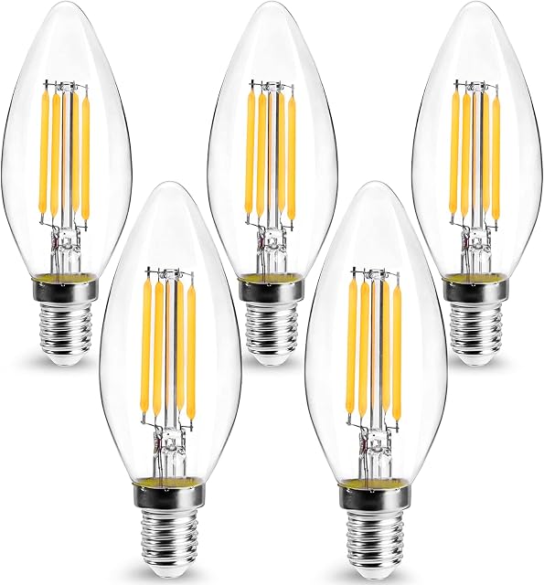KAKALUOTE 5PCS E14 LED Light Bulbs Filament Candle Bulbs C35 4W 40W Equivalent Incandescent,Dimmable Small Edison Screw Candle Light Bulbs,3000K Warm White,400Lm Led Bulb