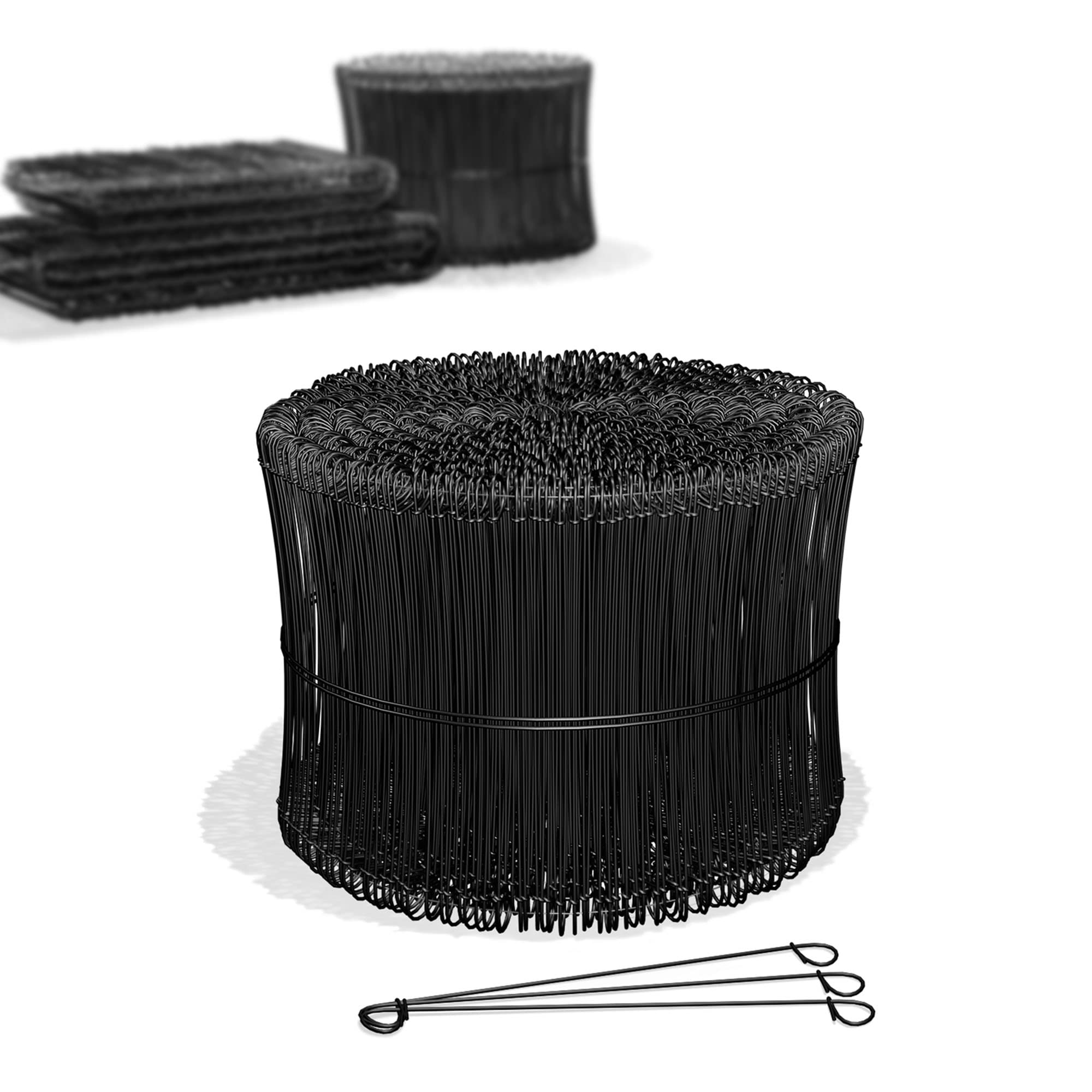 Heimfleiss® Rödeldraht Betonbindedraht 1,4 mm PVC schwarz (1000 Stk) | Für Moniereisen, Bewehrung & Garten | rostfreier Drilldraht mit PVC-Mantel | vorgeformte Ösen für Drillapparat & Rödelzange