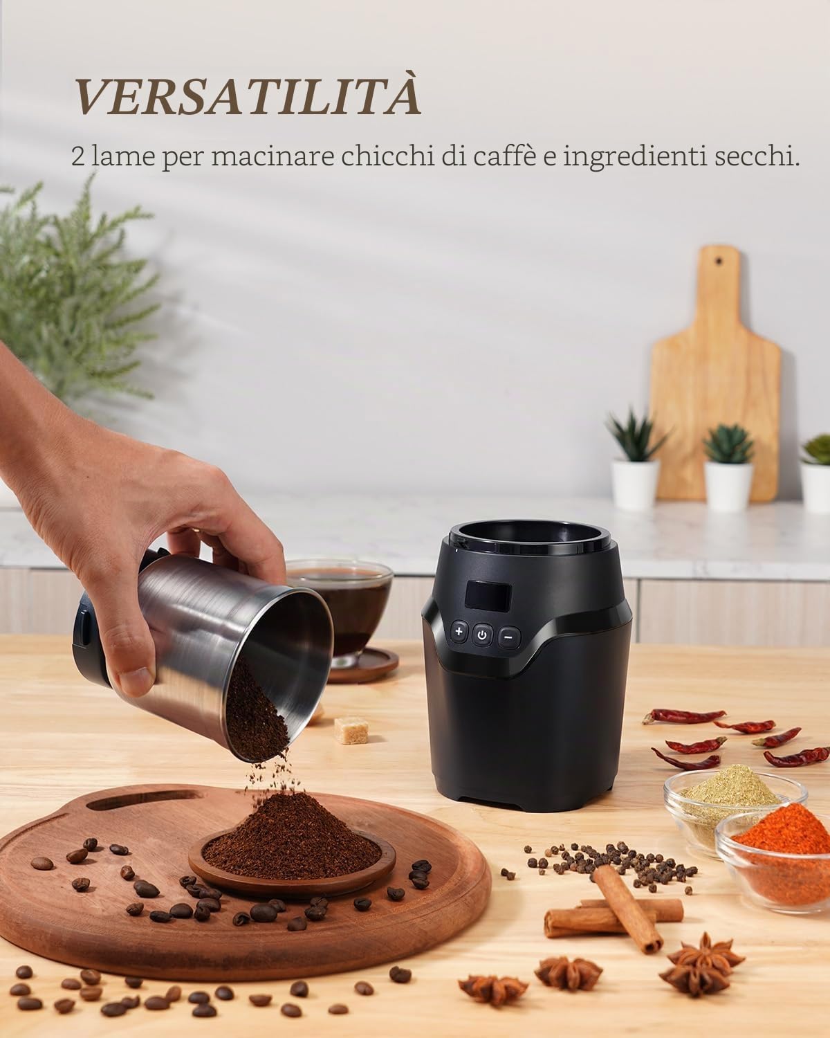 Macinacaffè elettrico con timer digitale intelligente, macinacaffè con lame a Z in acciaio inox, per macinare velocemente chicchi di caffè, noci e spezie