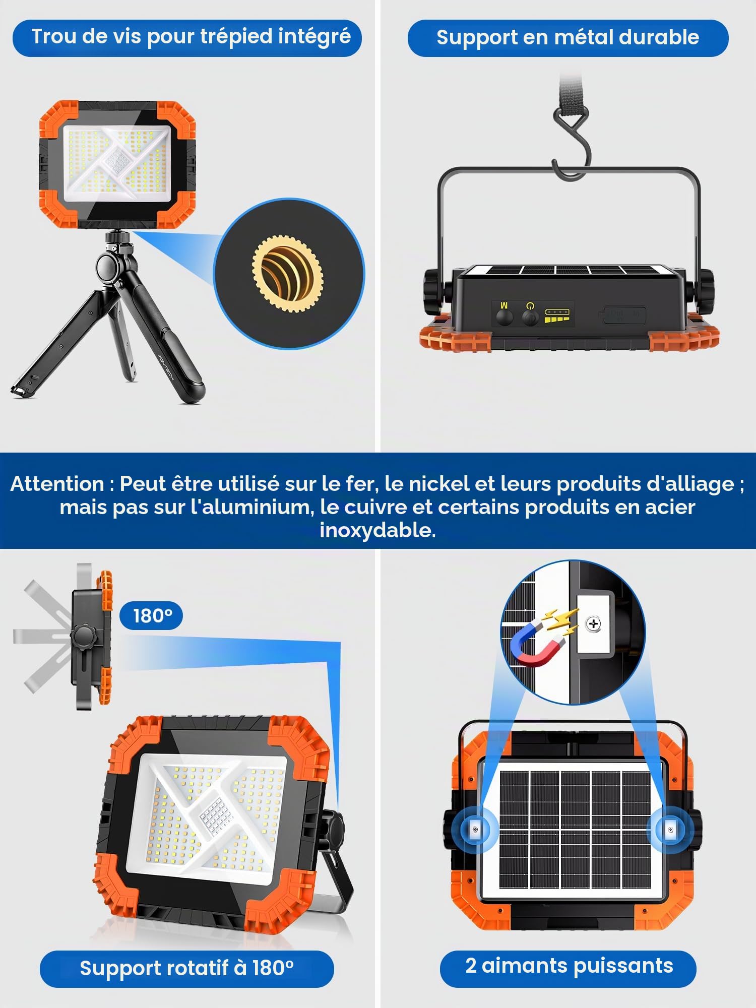 Linke Lampe de Travail Rechargeable Solaire/USB-C Batterie 20000mAh Power Bank 2 Luminosité 3 Températures de Lumière Mode SOS IP66 Projecteur LED Chantier Portable pour Camping, Atelier, Urgence