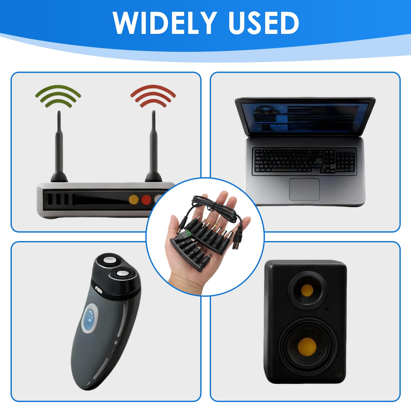 TONTON USB naar DC 5V kabel, universeel, 2 stuks, 13-in-1 USB A naar holle stekker, oplaadkabel, 1,5 m stroomkabel 5,5 x 2,1 mm met 13 DC-stekker voor ledstrips, USB-hubs, camera's, powerbanks