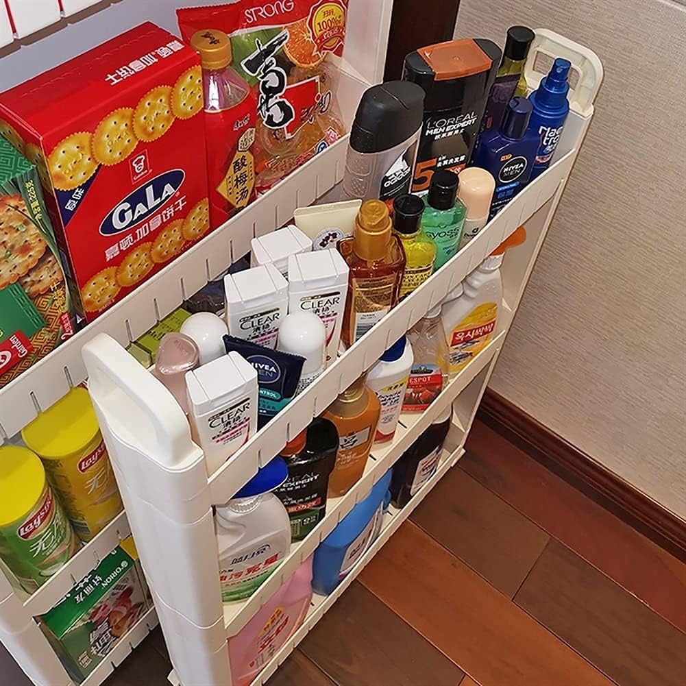 幅10cmのトロリーカート、ネジ不要のユーティリティカート、組み立て簡単ユーティリティサービングカート、ハンドル付き頑丈な収納トロリ