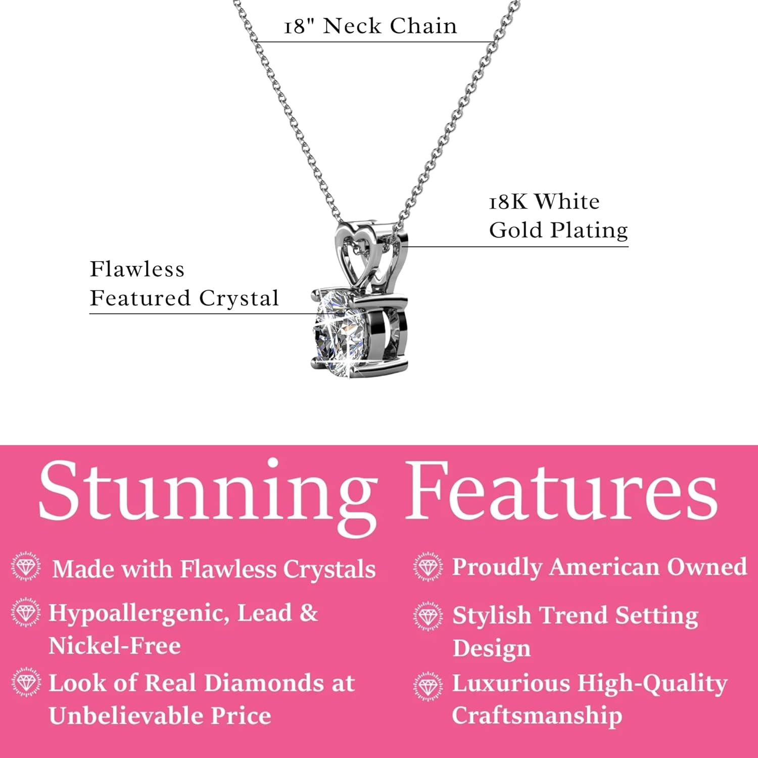 Cate & Chloe Marian 18k White Gold-Plated Heart Pendant Necklace Round Cut Simulated Diamond Crystal | Adjustable Chain Necklace Jewelry for Women | Birthday, Wedding Gift for Her
