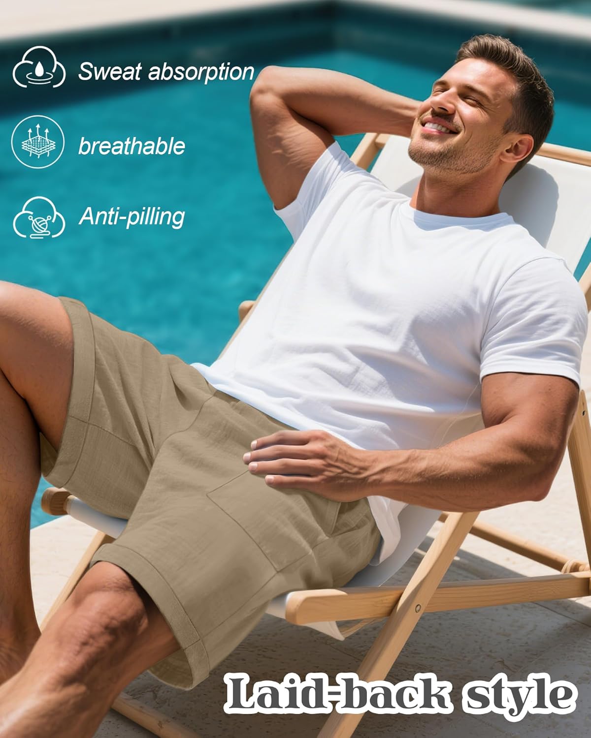 Neer 2 Pack Men's Big and Tall Cotton Linen Blend Bermuda Shorts, Casual 7'' Elastic Drawstring Pockets Flat Front Shorts - Image 3