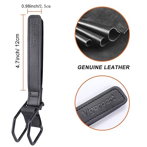 Miniatura 2 de Vigorport Ganchos para cochecito de bebé para colgar bolsas de pañales, organizador de cochecito de cuero genuino clip para compras de bolsos,