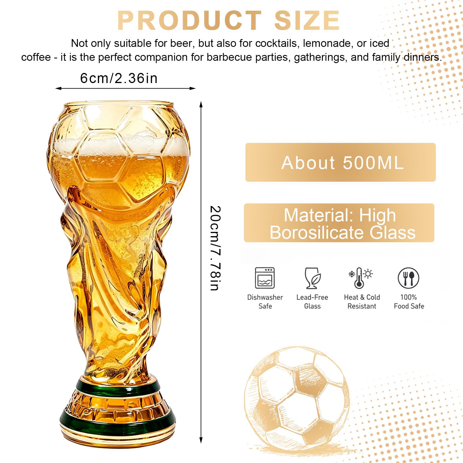 Bocguy Verre a Biere Coupe du Monde, 500ml Football Verres a Biere, WM Tasse à Bière pour Regarder des Matchs de Football et des Fêtes(Revêtement de Couleur)