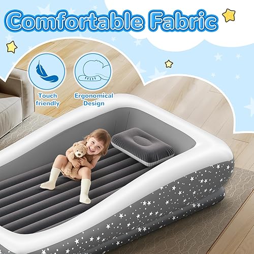 Miniatura 3 de Cama inflable de viaje para niños pequeños portátil y segura, cama inflable para niños con 4 lados, colchón de aire para niños ideal para acampar al