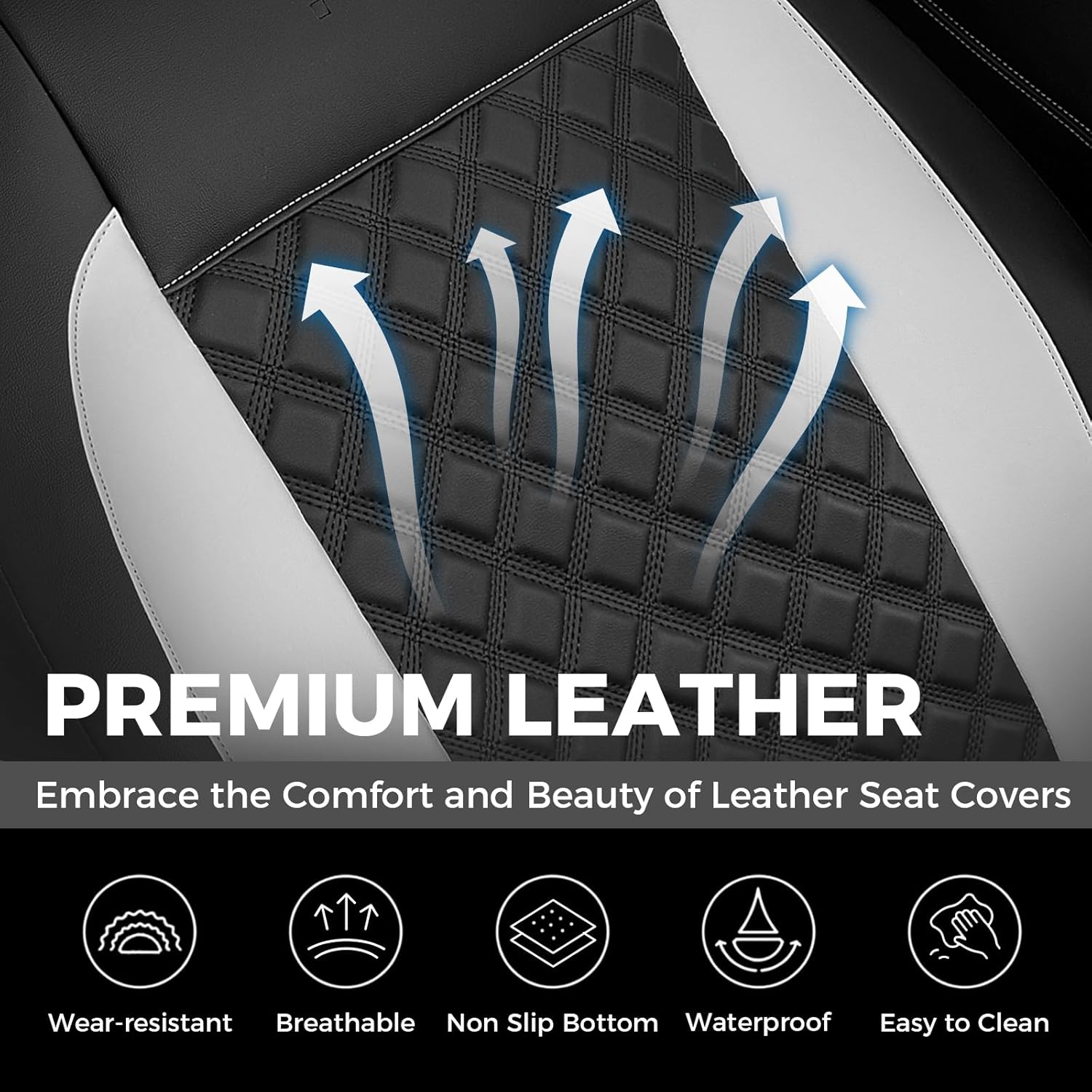 FLORICH Seat Covers, Atomutive Seat Covers Full Sets, Waterproof Seat Cover for Cars, Luxury Leather Universal Seat Cover Accessories Fit for Most Cars SUV Truck Sedans(White)