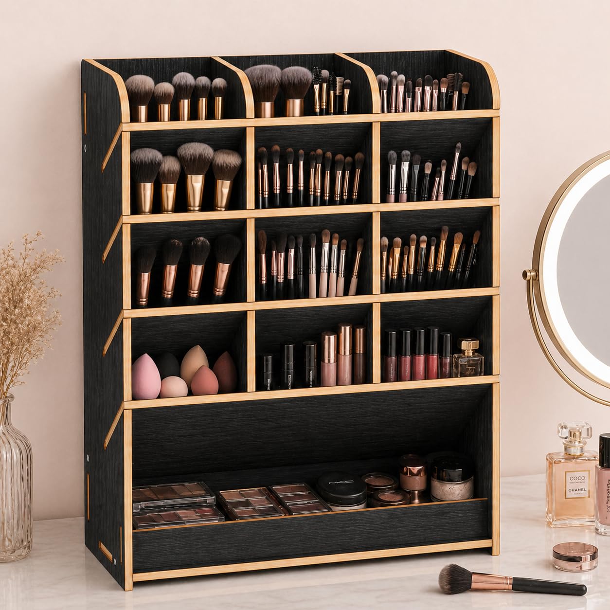 Privla Wooden Desk Organizer for Office Desk | Multi-Compartment Pen Stand & Stationery Holder | Desktop Storage Organizer for Home, Office & Study Table | DIY Assemble Tool Kit Included (pack of 1) 1