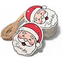 100 Pcs Cute Christmas Gift Tags - Cartoon Santa Claus Style Xmas Craft Labels with Rope for DIY Holiday Presents, Party Decorations