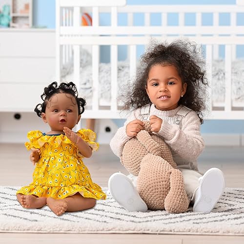 Miniatura 5 de yompray Muñecas de bebé Reborn de 18 pulgadas, realistas, afroamericanas, con aspecto real, de cuerpo completo, de vinilo suave, para niños a partir