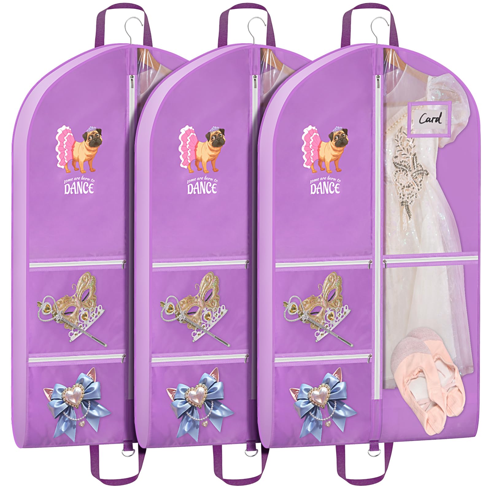 Univivi Dance Garment Bags for Dancers, 3" Gusseted Garment Bags for Dance Costumes with 5 Pockets, 40" Dance Garment Bag with Puppy Pattern for Dance