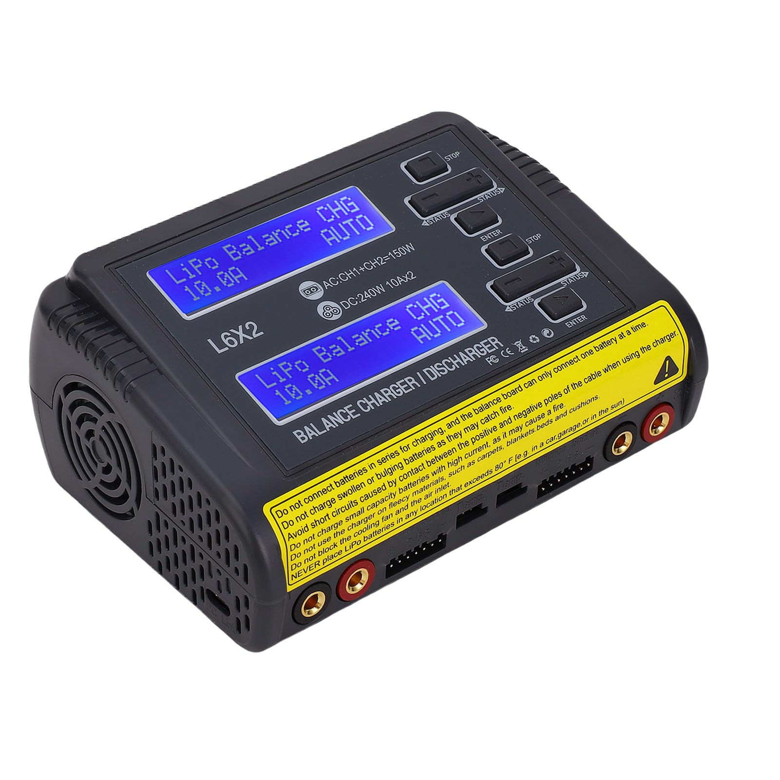 Drfeify Ładowarka Akumulatorów Lipo Dwukanałowa 150W do Modeli RC | 2 Niezależne Obwody, Kompatybilny z LiPo/LiFe/NiMH, Wejście AC/DC, Ognioodporna Obudowa, Chłodzenie wentylatorem.