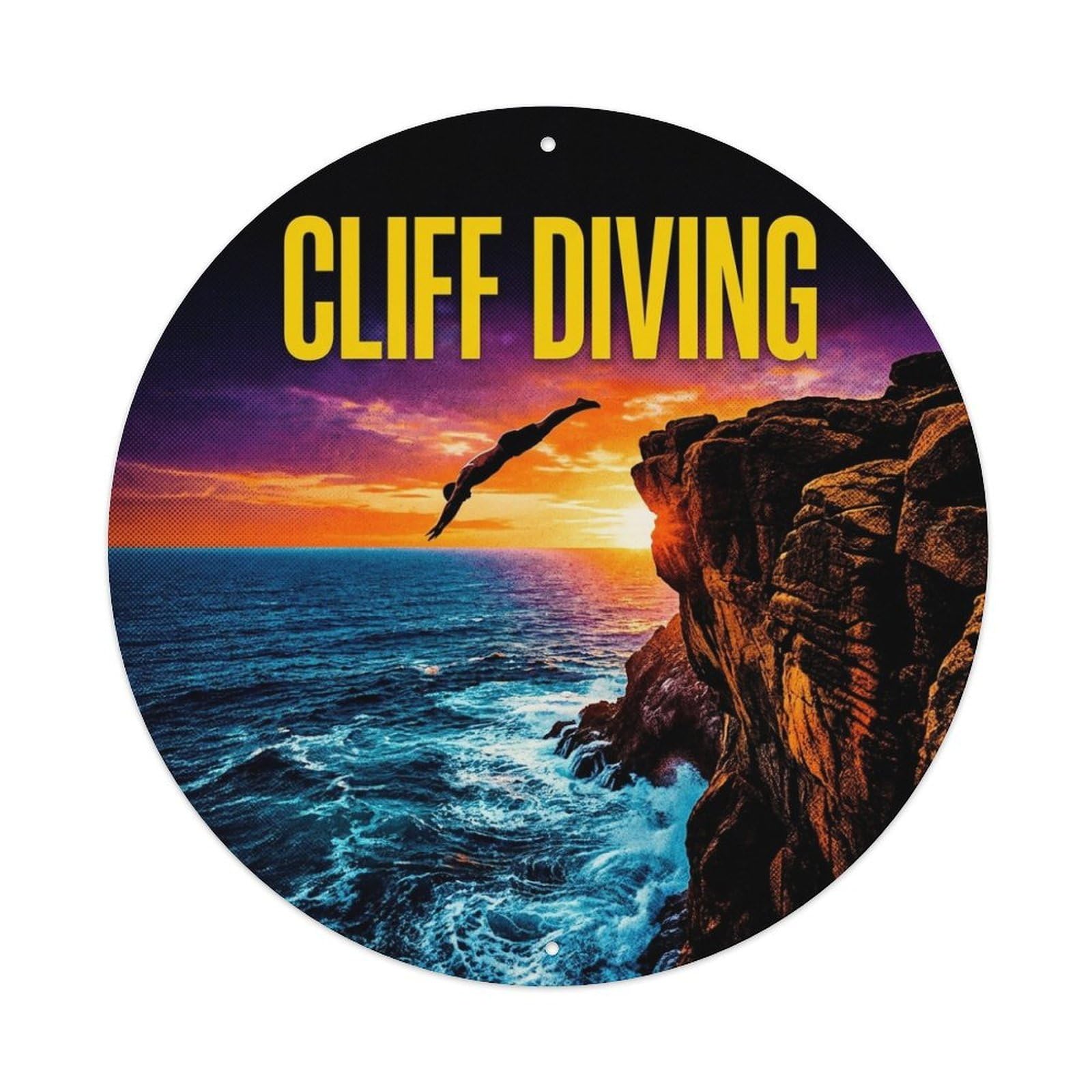 Cliff Diving Extreme Sports Vintage Illustration Metal Tin Sign