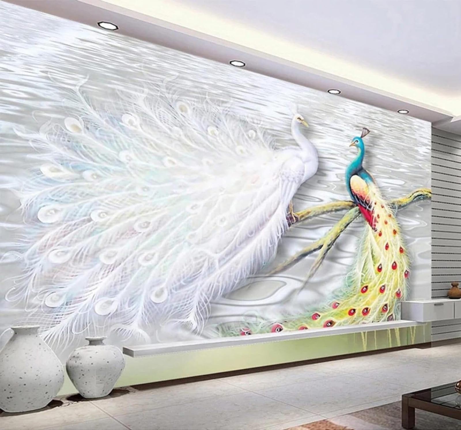 XLMING Minimalist Beautiful Three Dimensional Peacock Art 3D Wallpaper Silky Texture Home Study Office Grey Dining Room Sofa Bedroom Living Room TV Backdrop-300cm×210cm