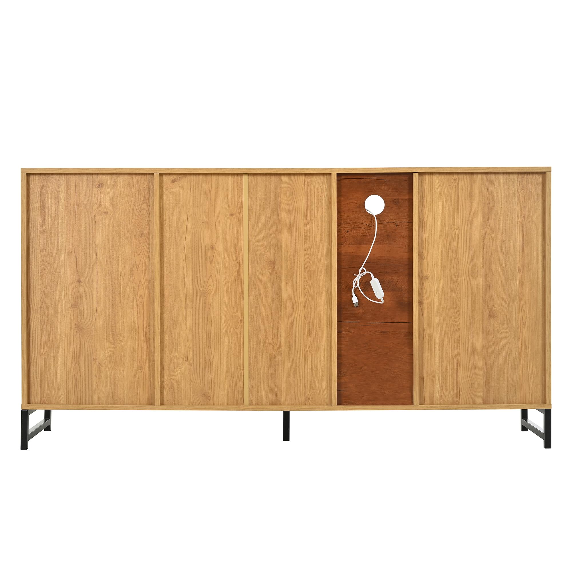 Credenza a tre cassetti con due ante Squisita venature credenza moderna in colore legno con ripiani - mobili eleganti e funzionali, colore legno e nero.