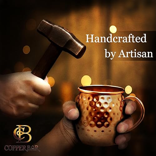 Miniatura 6 de Tazas de cobre Moscow Mule – Juego de 4 tazas de regalo únicas hechas a mano, martilladas por artesanos, tazas de cobre sólido 100% puro de 16 onzas