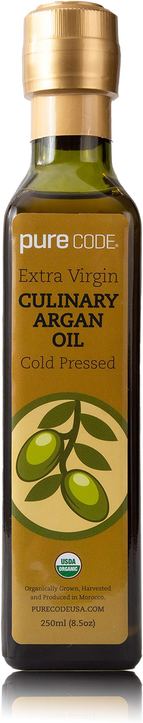 PURECODE Extra Virgin Culinary Argan Oil Cold Pressed - Edible Oil for Every Day Use - Organically Grown, Harvested and Produced in Morocco - Natural Argan Oil - Moroccan Cooking (250mL)