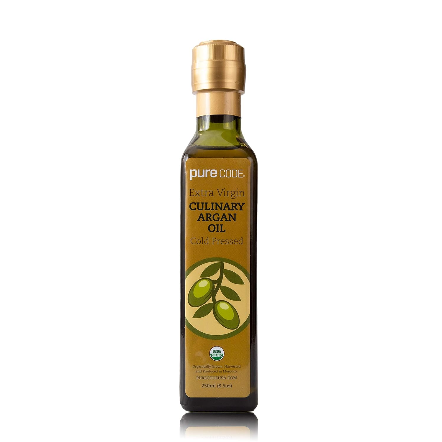 PURECODE Extra Virgin Culinary Argan Oil Cold Pressed - Edible Oil for Every Day Use - Organically Grown, Harvested and Produced in Morocco - Natural Argan Oil - Moroccan Cooking (250mL)