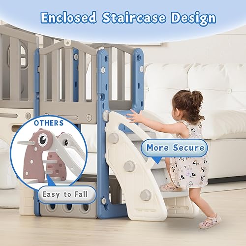 Miniatura 5 de YUFU Juego de toboganes 9 en 1 para niños pequeños de 1 a 3 años, juego para niños pequeños con escalador, lanzamiento de anillo, aro de baloncesto