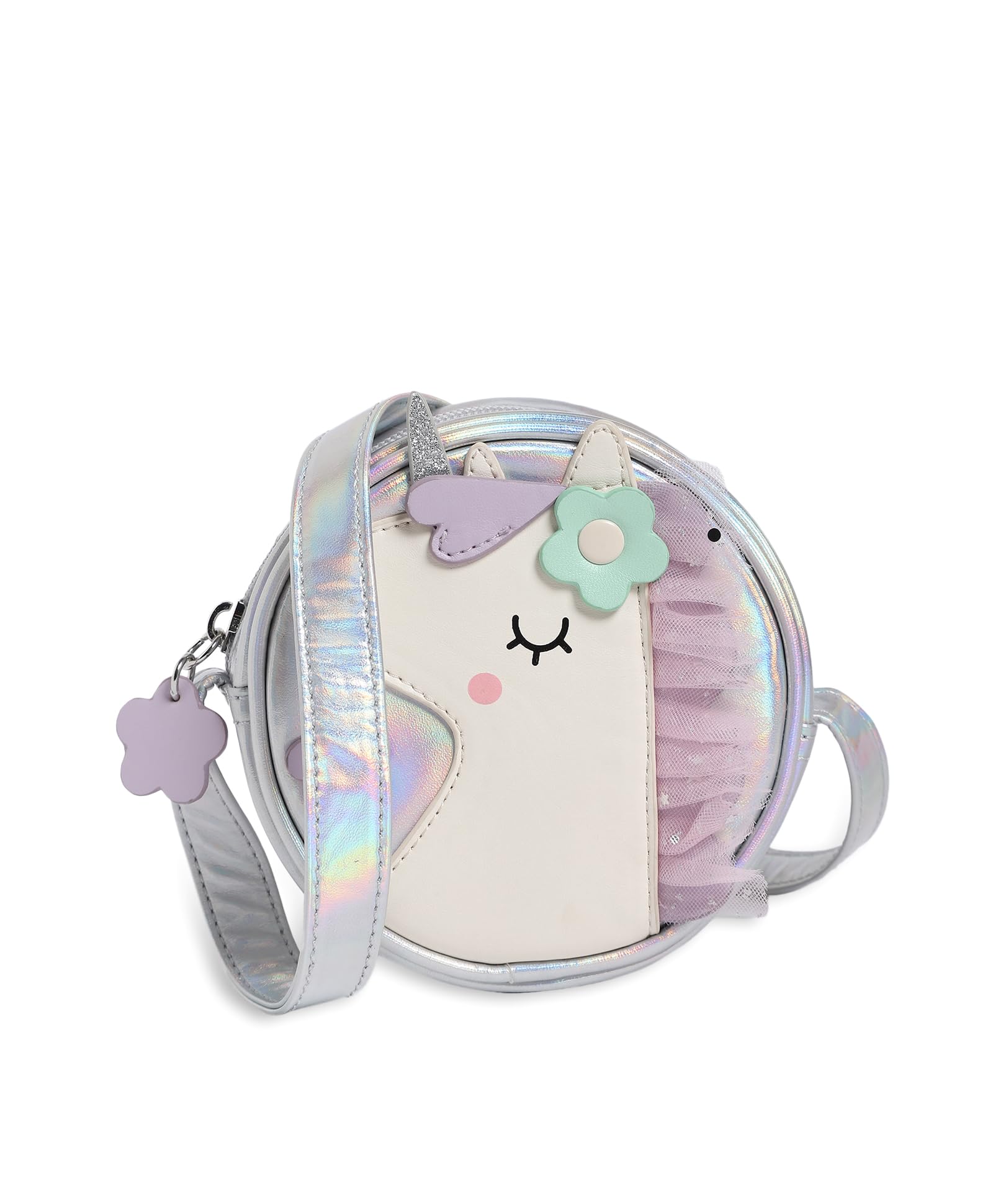 Unicorn Face Design Round Shape Stylish Fashionable Girls Sling Bag With Zip Closure for Travel 2+ Years-image-33