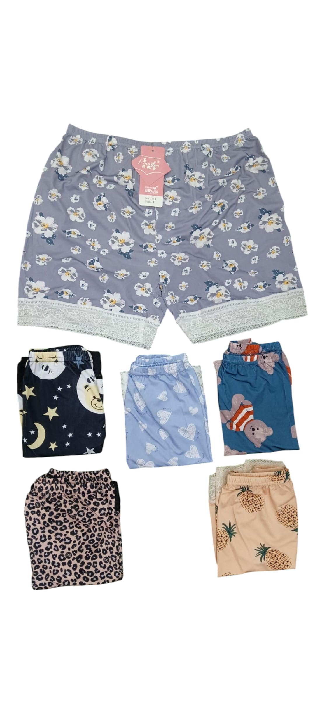 Women's Printed Shorts, Floral, Leopard, Stars Pattern, Lace Trim, Multiple Designs, Sleepwear Comfort (Pack of 2 Random Design) Free Size (FIT T0 30,32,34,36)-picture-18