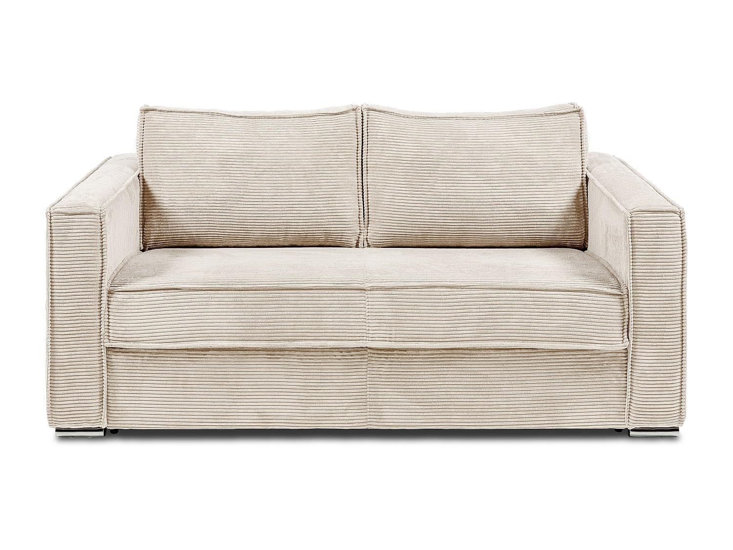 Vente-unique - Canapé 4 Places Convertible Express en Velours côtelé Beige - Couchage à Lattes Larges 160 cm - Matelas 22 cm avec mémoire de Forme Loreto