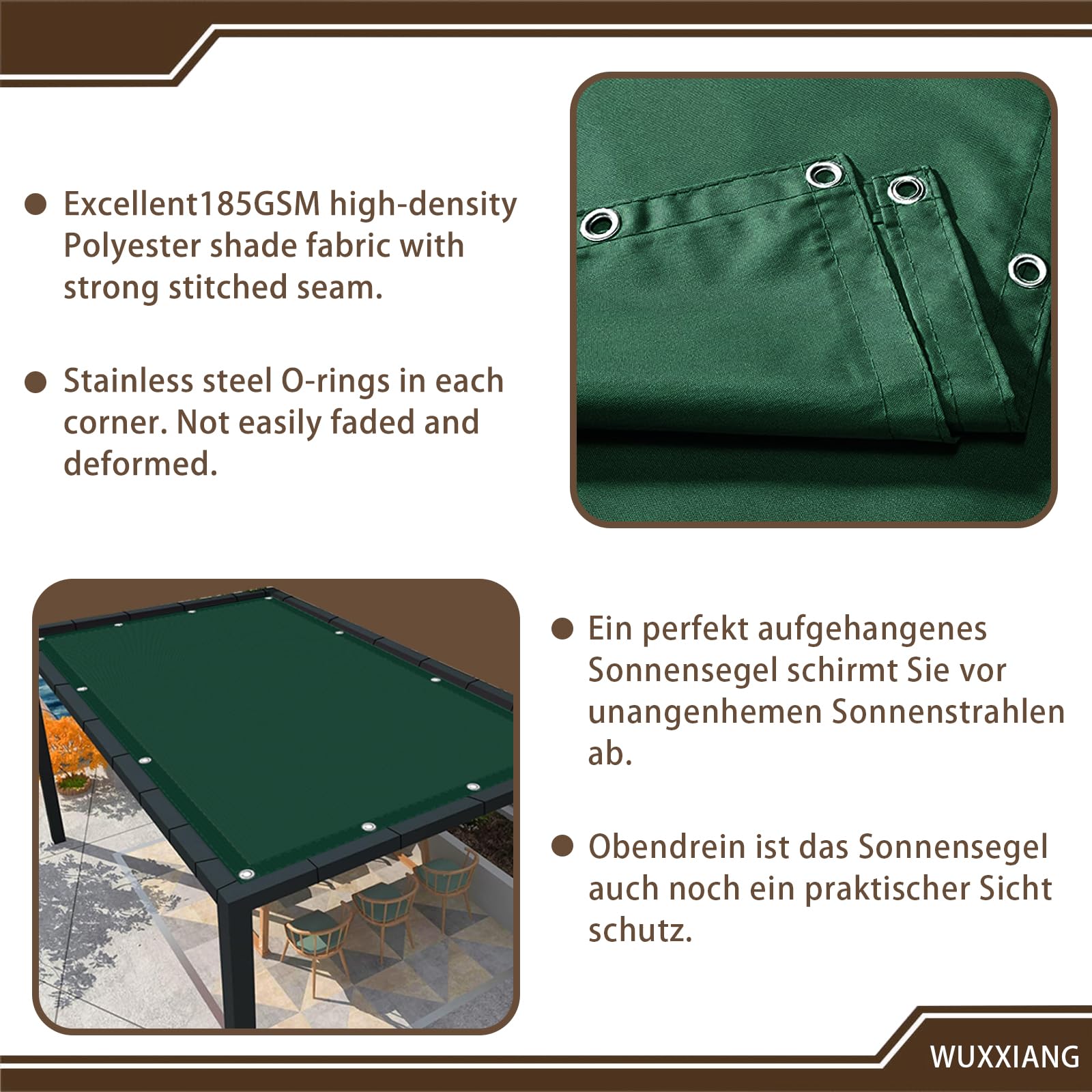 Red de Tela de Protección Solar 120 x 540 cm Protección Rayos UV con Ojales, Malla Sombreadora Jardin, Mallas de Sombreo con Ojales para Barandilla Patio Aire Libre Piscina, Verde Oscuro