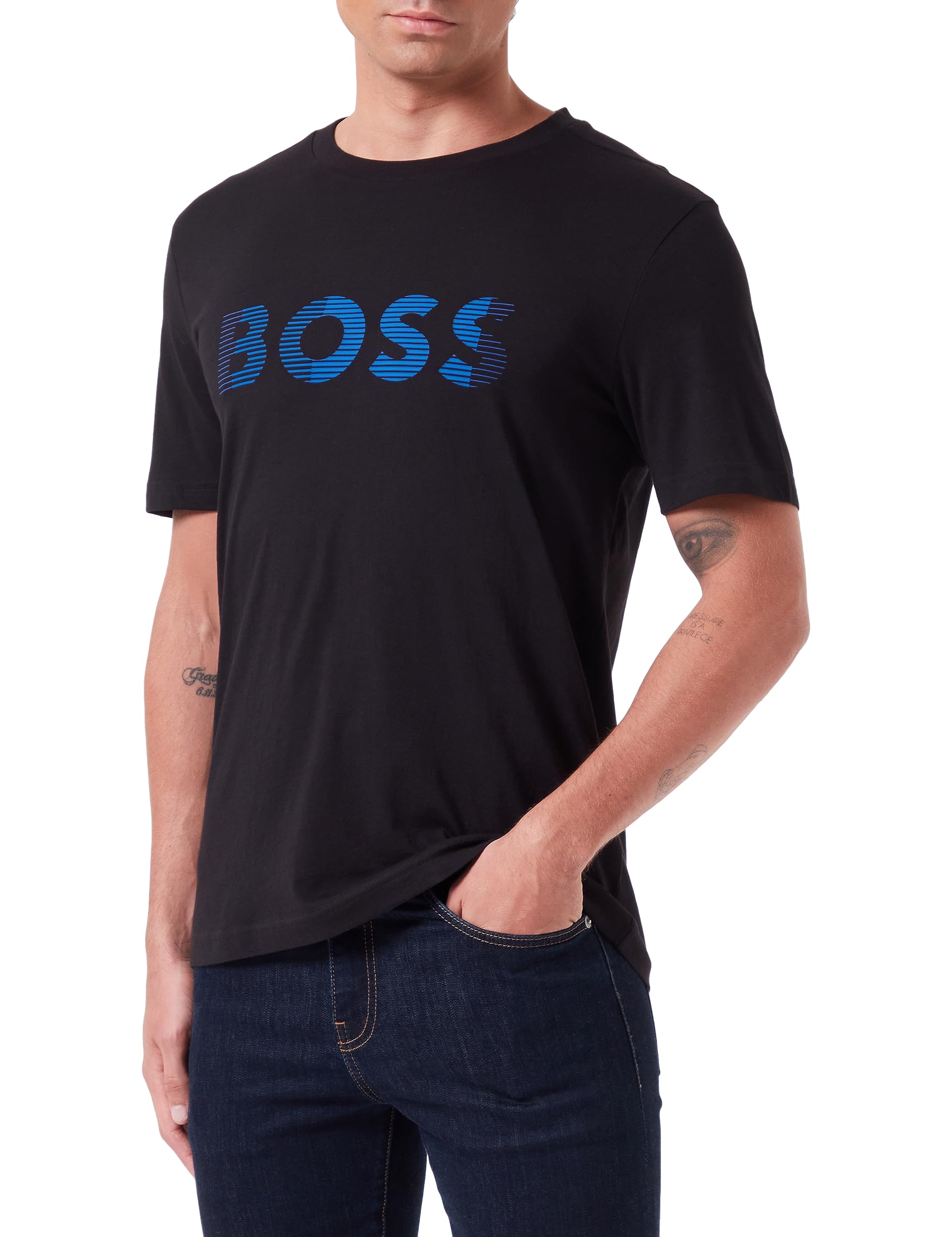 BOSSMens Tee 1 Cotton-Jersey T-Shirt with Logo Artwork