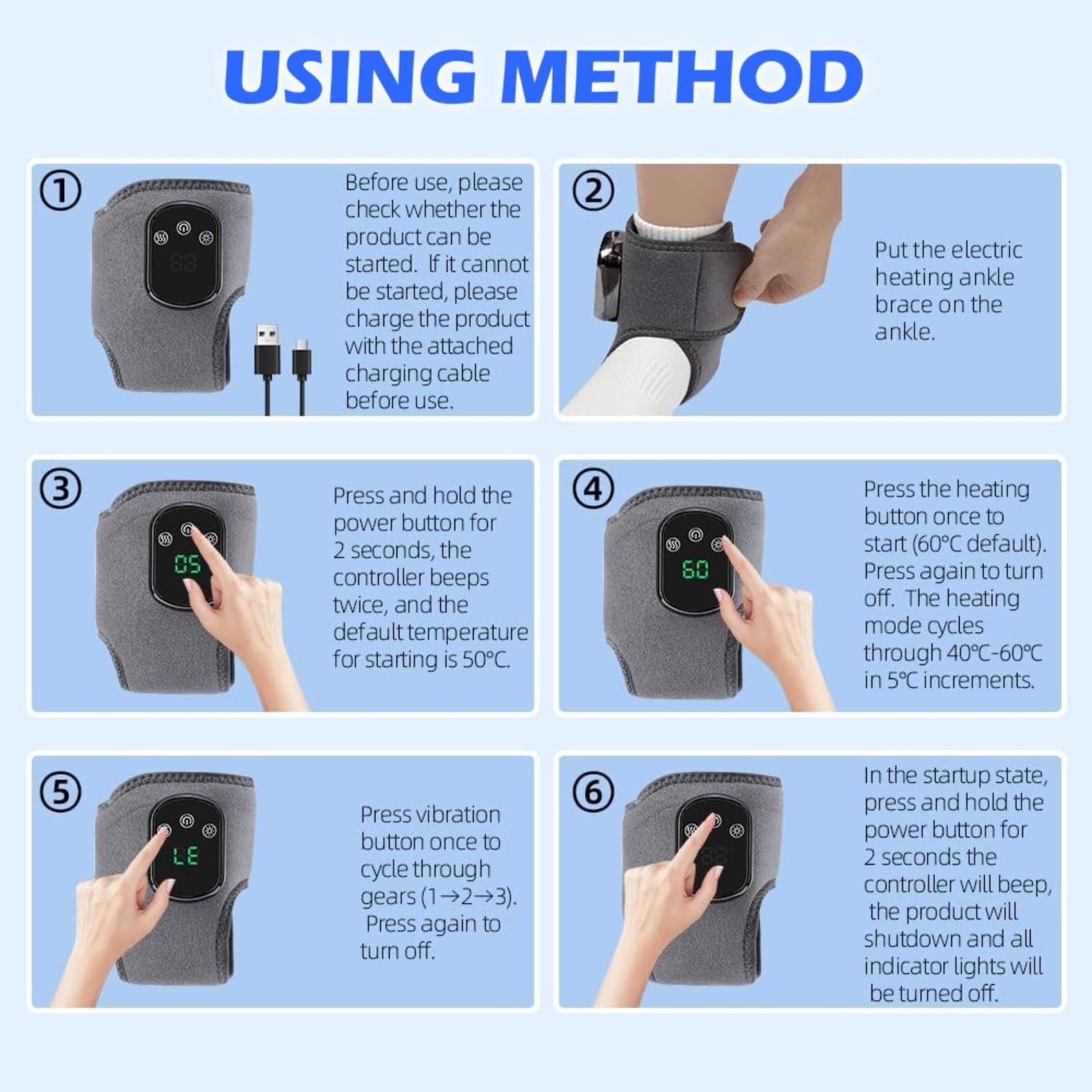 Massaggiatori Benessere Elettrici Piedi, 3 In 1 Massaggiatore Caviglie e Piedi Per Alleviare il Dolore, Professionale Ricaricabili Foot Massagers Con 5 Calore E 3 Modalità di Vibrazione
