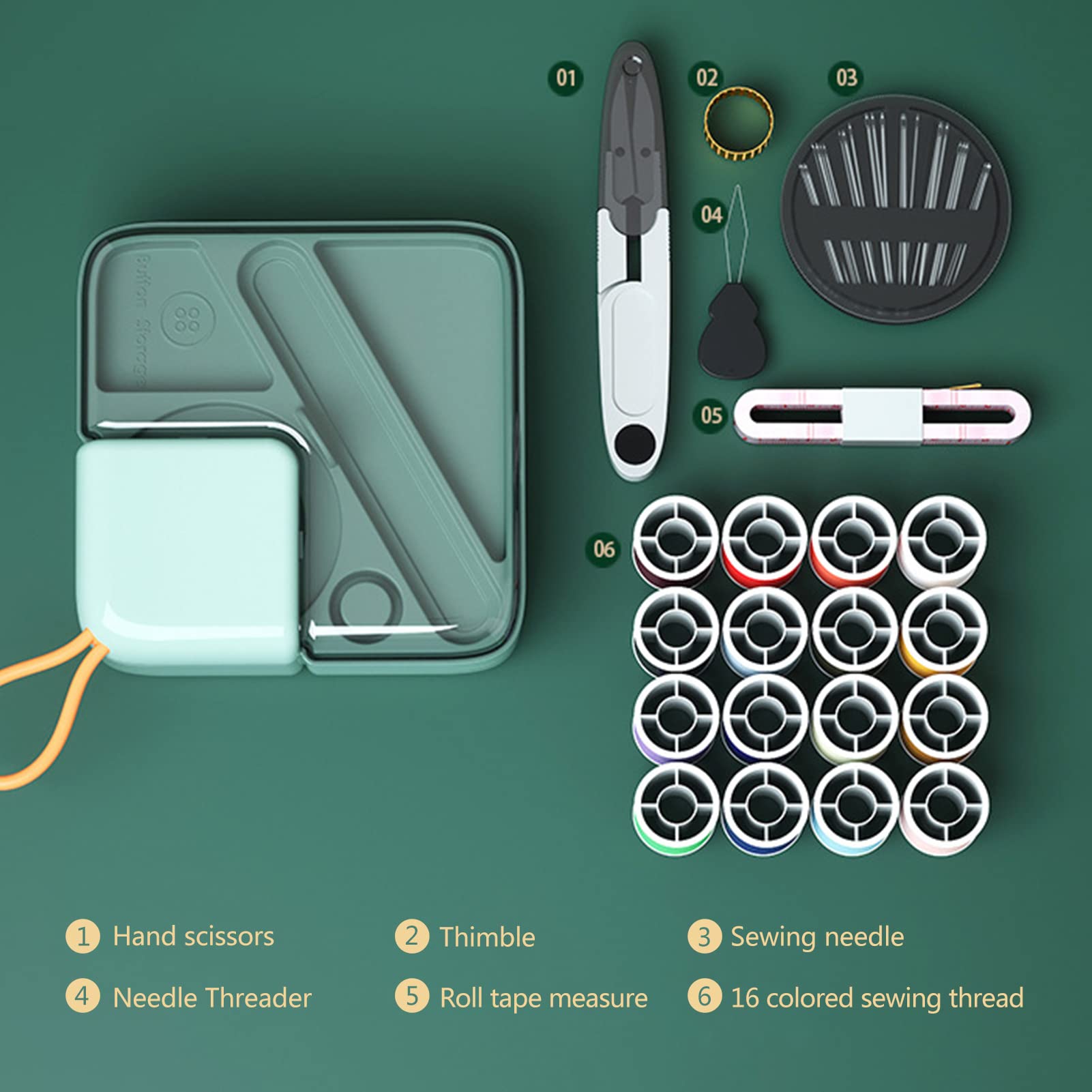 Kit da cucito, accessori portatili per aghi e fili, forniture per custodia da viaggio, kit di base per cucire a mano con bottoni per un facile trasporto e conservazione, kit da cucito di emergenza per