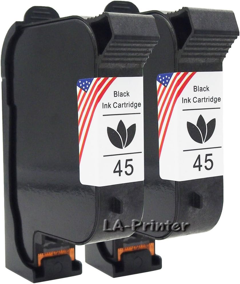 LA Printer 2 Pack Remanufactured Ink Cartridge Replacement For Hewlett Packard HP 45 C6650FN 51645A (2 Black)